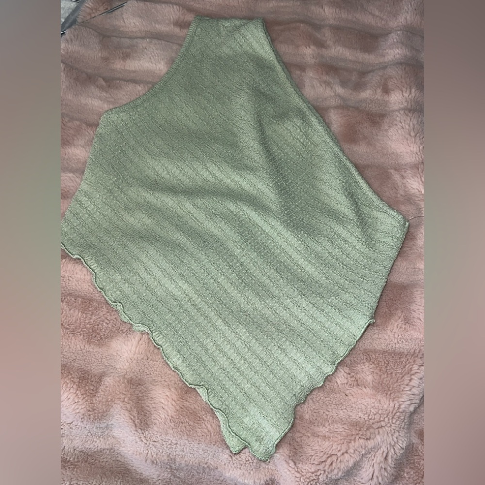 NWOT Mint Green Textured One Shoulder Crop Top | Ribbed Stretch Fitted Tank | M